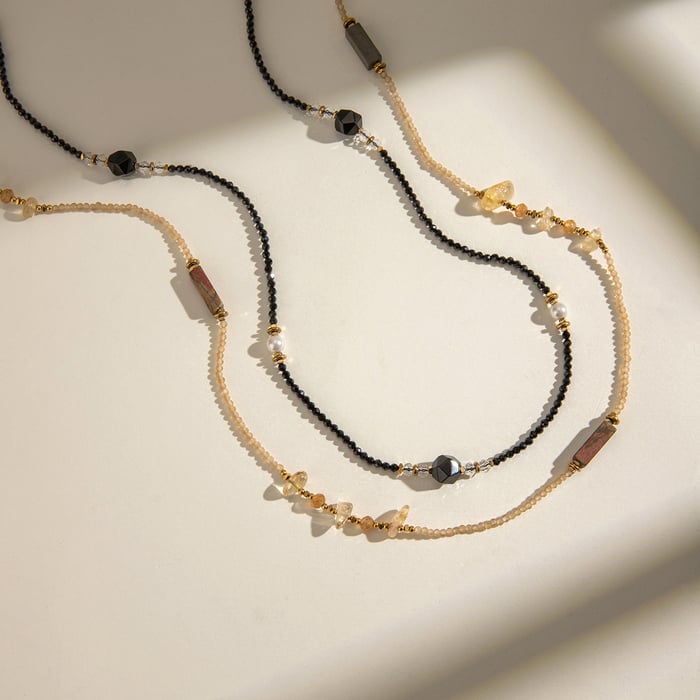 1 Piece Classic Elegant Style Bead Shape Stainless Steel  Gold Color Inlay Natural Stone Women's Beaded Necklace 